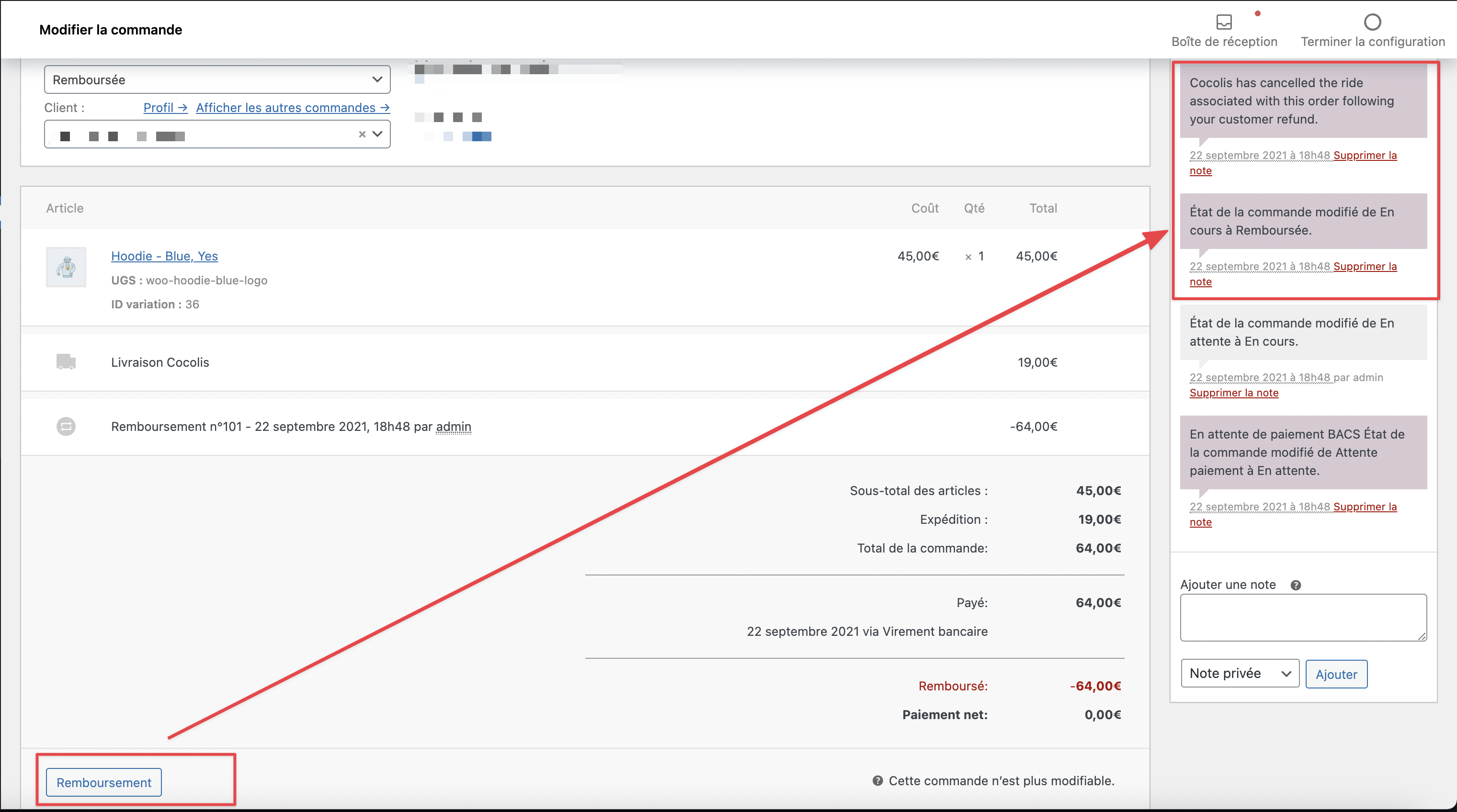 Capture d'écran annulations